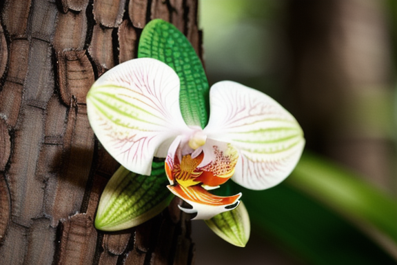 Orchid attached to a tree trunk