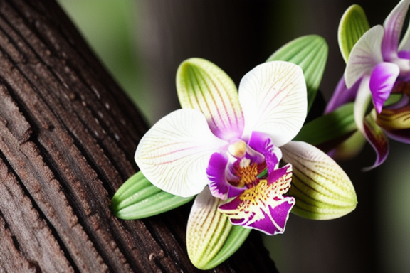 Orchid blooming on a tree trunk