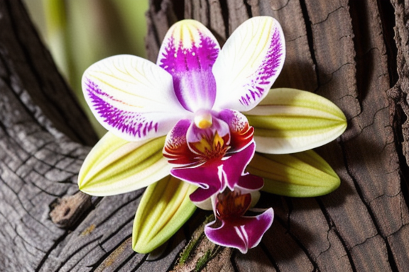 Orchid flower growing on a tree trunk